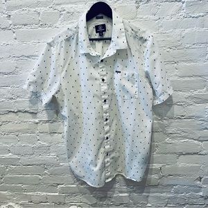 Mens Volcom shirt sleeve button down shirt XL, white with navy pattern